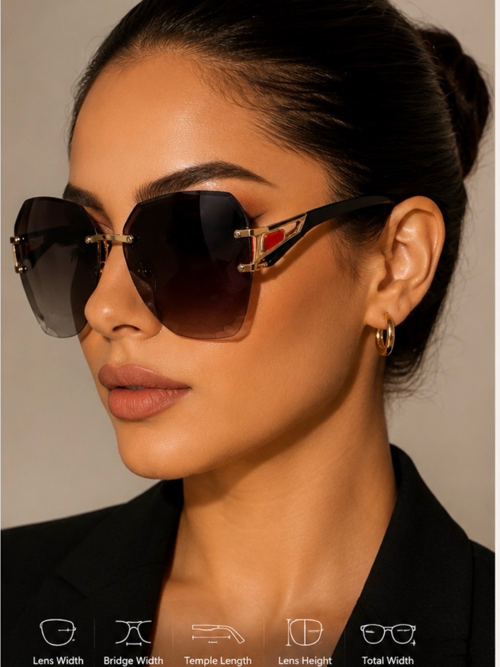Oversized Black Gradient Sunglasses with Gold Accents